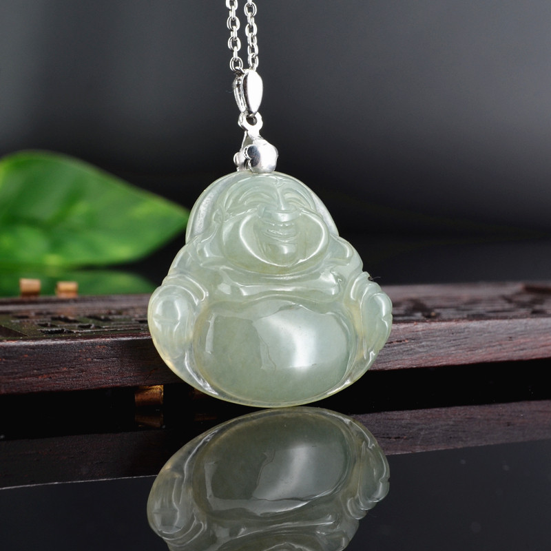 天然冰糯种翡翠佛挂坠A货缅甸玉佛吊坠女款大肚弥勒佛公挂件礼物