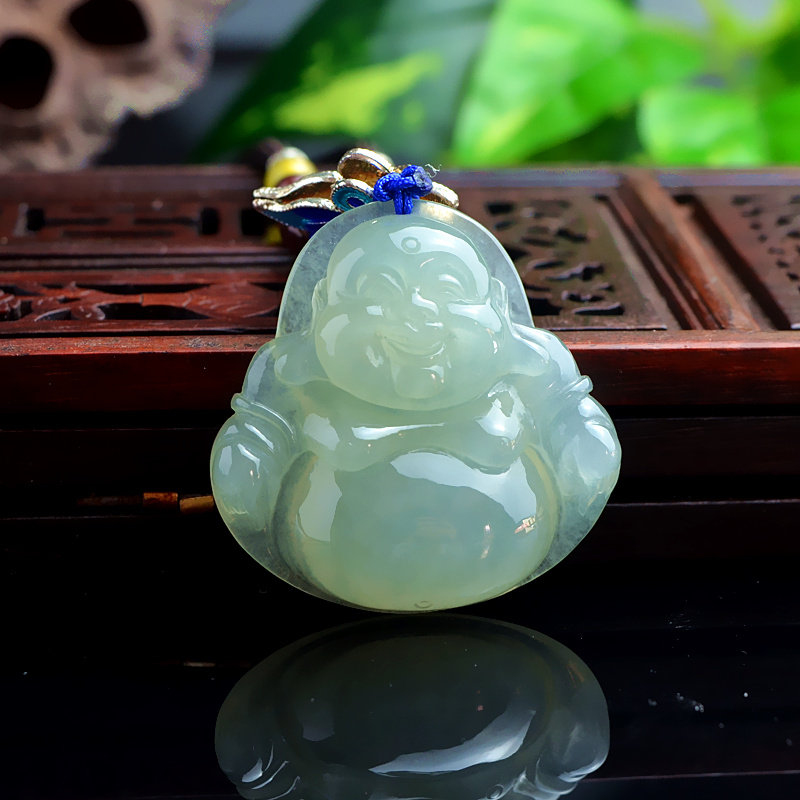 正品A货天然翡翠佛吊坠糯种水润高品质大肚开口笑弥勒玉佛挂坠