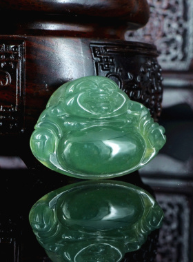 油青天然a货翡翠大肚佛公挂件A货缅甸玉佛吊坠女款玉佩项链220405