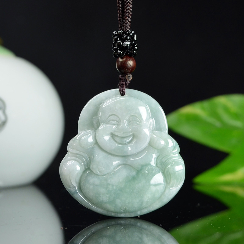 天然a货翡翠弥勒佛吊坠双面玉佛挂件女款项链双面佛公时尚挂坠