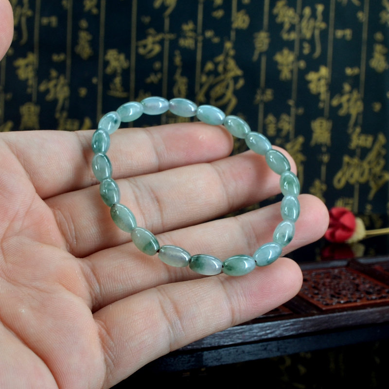 天然a货翡翠手链A货缅甸玉珠手串飘花玉石手链2622