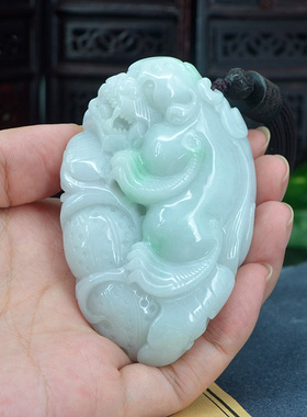 天然A货翡翠貔貅手把件a货缅甸玉皮丘手玩件花生如意把玩件10927
