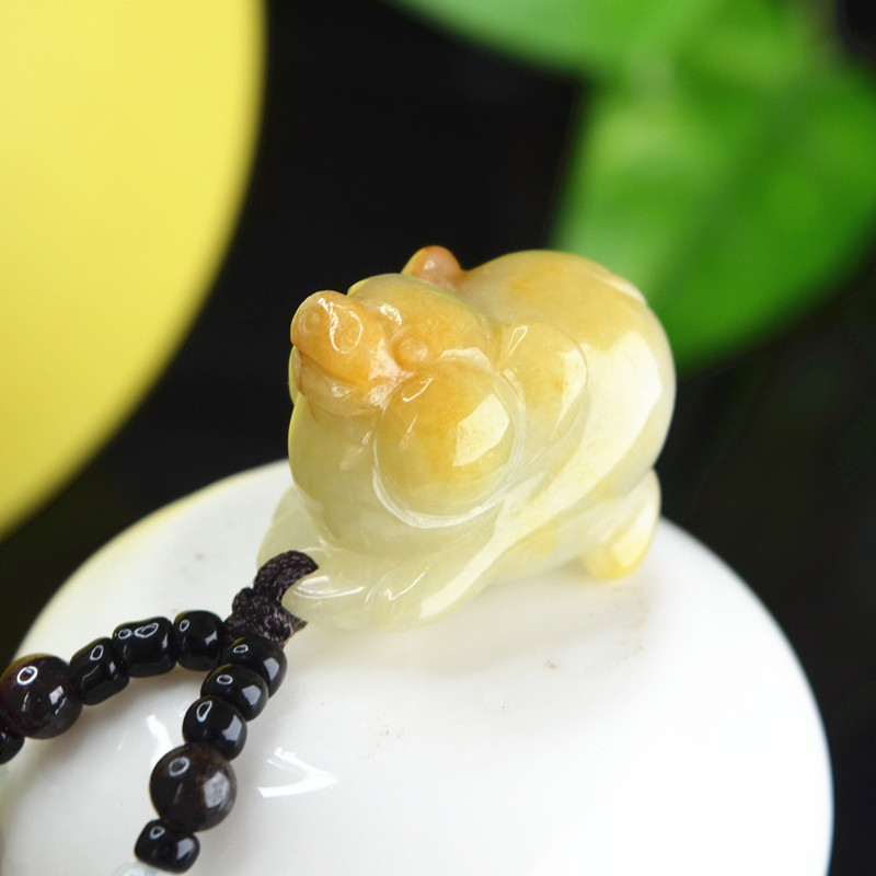 天然a货翡翠猪儿童缅甸立体十二生肖小猪玉佩男女可爱猪吊坠项链