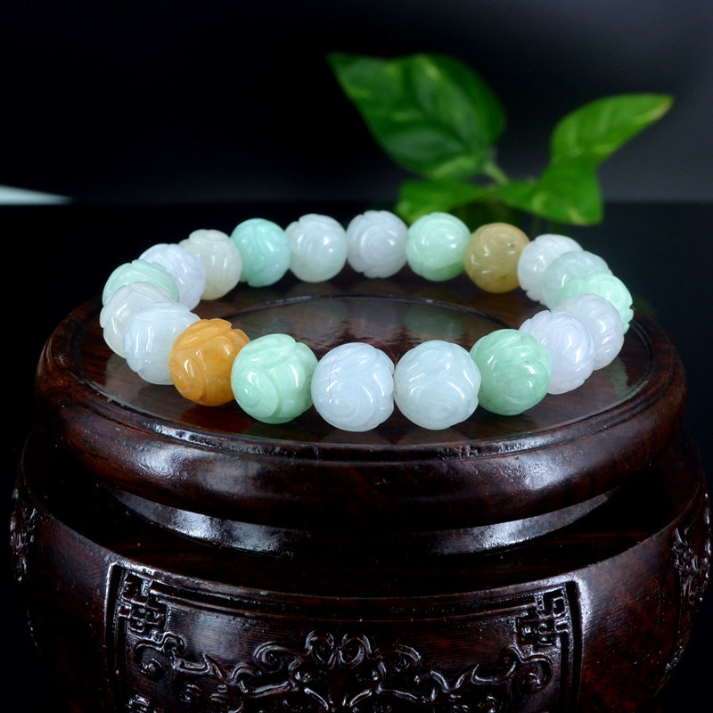 天然a货翡翠手串A缅甸玉石莲花手链女款手链送妈妈送女友2225