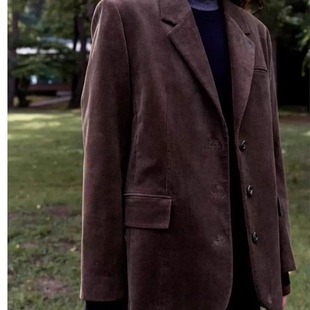 元现货韩国KUHO家复古深咖色西装宽松帅气休闲外套气质小众设计