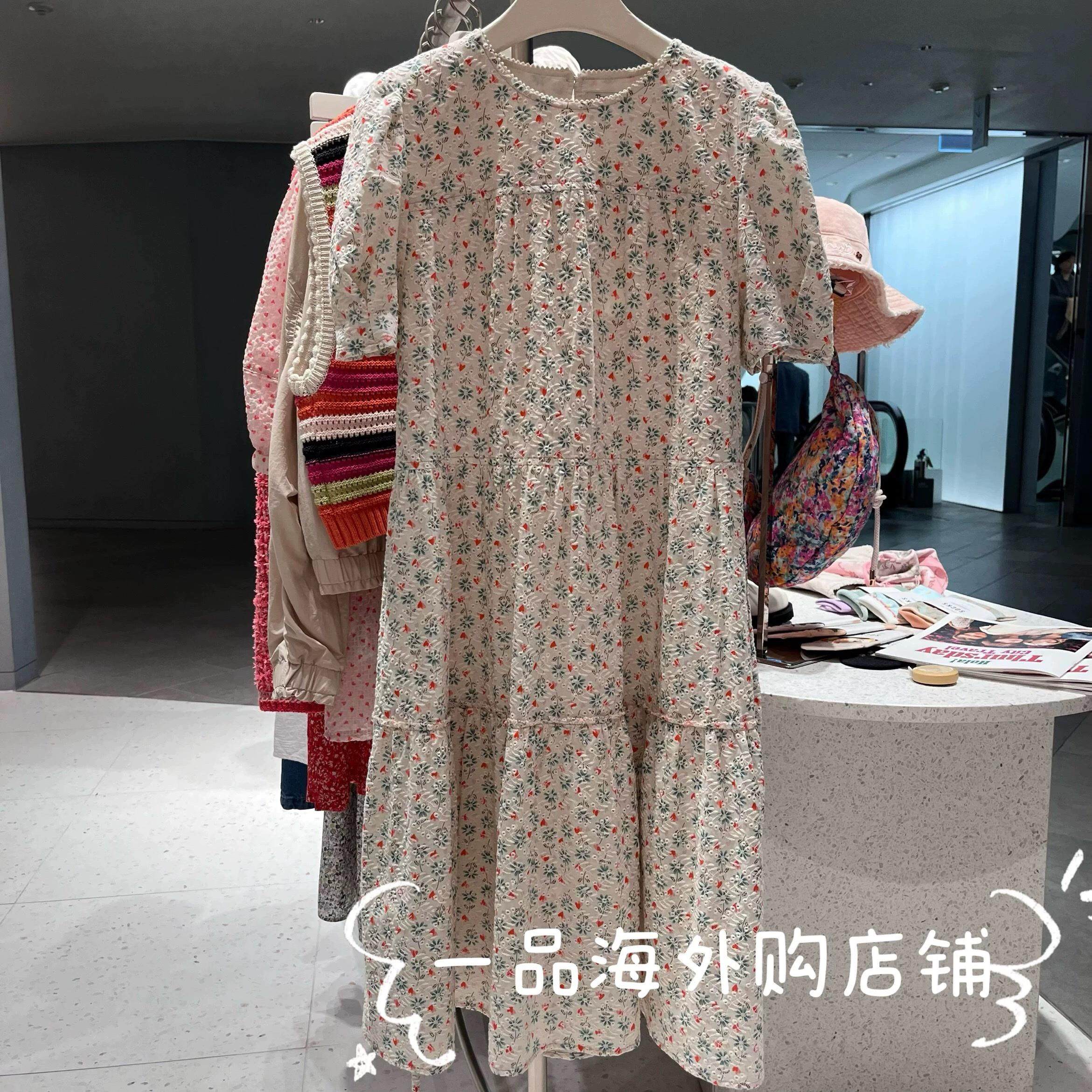 元～现货～韩国岛屿25年夏季时尚重工碎花刺绣圆领抽绳收腰连衣裙