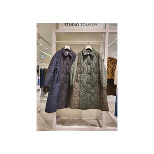 特柜上品质韩国tb家 2025新款韩版长款女棉服菱形格外套