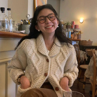 韩国the barnnet八奶新款翻领粗针单排扣百搭开衫毛衣女秋冬外套