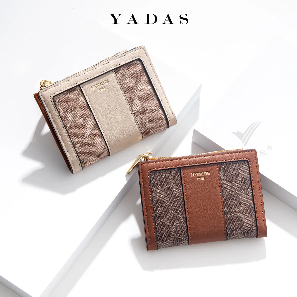 YADAS时尚2024新款 椭圆印花老花纹两折叠外贸零钱包女wallet