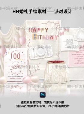 福利款B17粉挂布宝宝周岁百天布置效果ps分层含素材含字体可修改