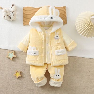 女宝宝秋冬装外出1岁2岁洋气分体款婴儿冬季薄棉衣服马甲三件套装