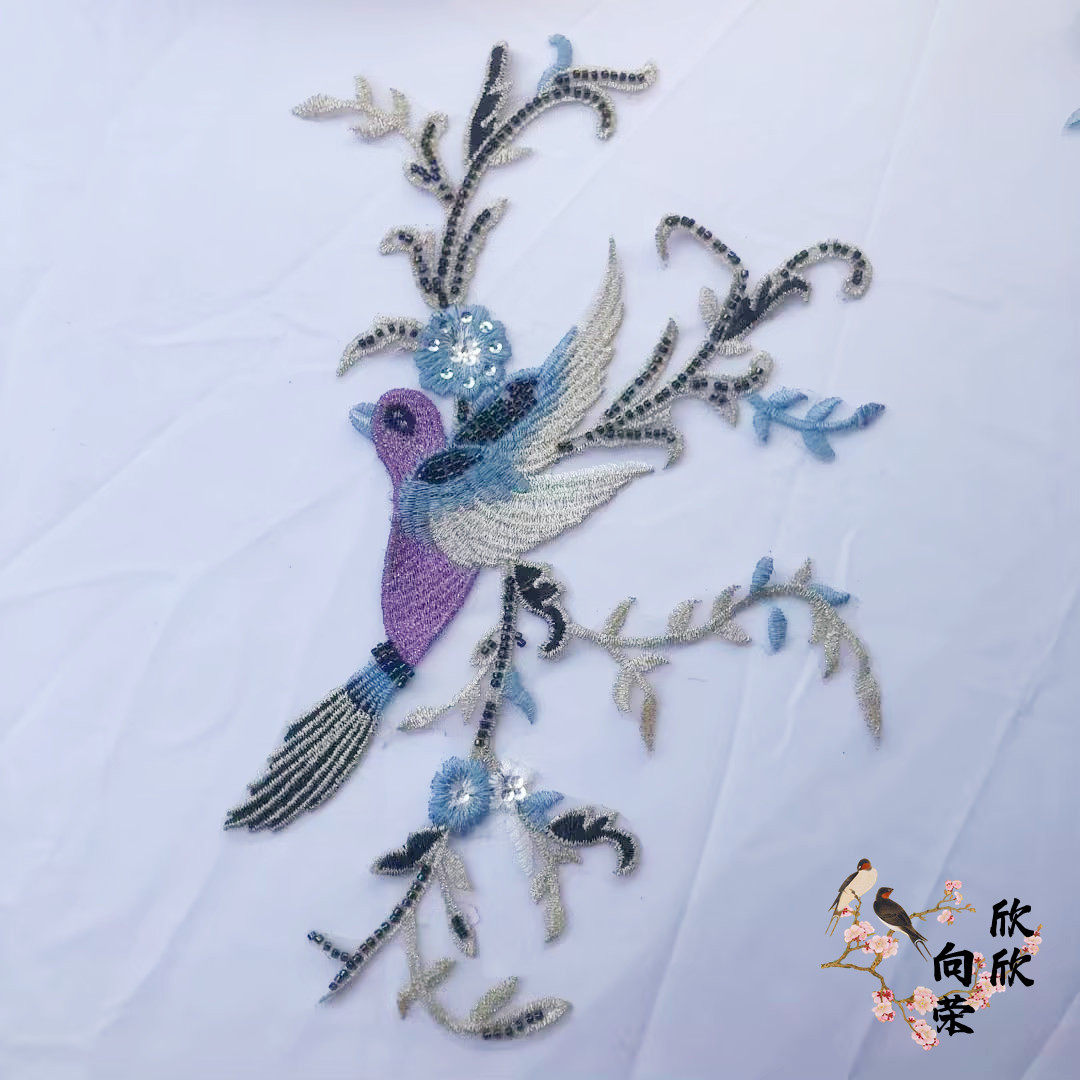 欣欣向荣刺绣喜鹊珠片绣喜上眉梢