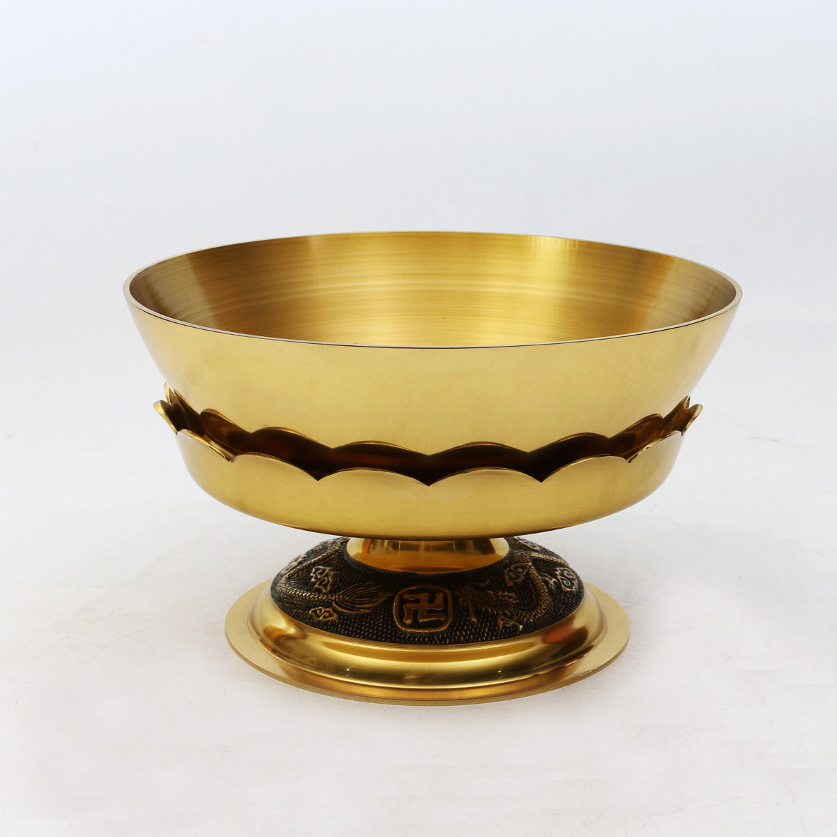 纯铜油灯 食用油供佛长明灯 龙座大铜碗莲花酥油灯 寺庙铜油灯座