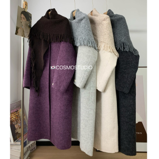欧洲站披肩围巾苏丽羊驼绒双面羊绒毛呢大衣外套女中长款 2025冬季