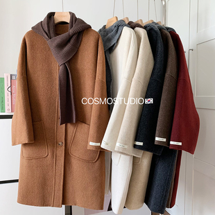 韩国东大门针织披肩连帽围巾双面羊毛呢子大衣外套女中长款25秋冬