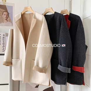 欧洲站气质简约双面羊绒毛呢外套大衣女中长款 新 高端双面穿25冬季