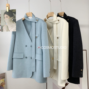 宽松慵懒风高级感2025新款 欧洲站双面羊绒毛呢西装 外套女短款