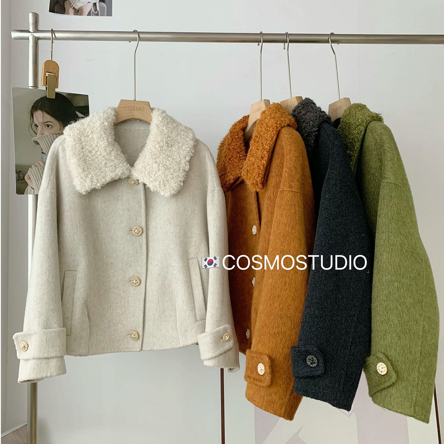 韩系休闲!圈圈毛羊毛短外套