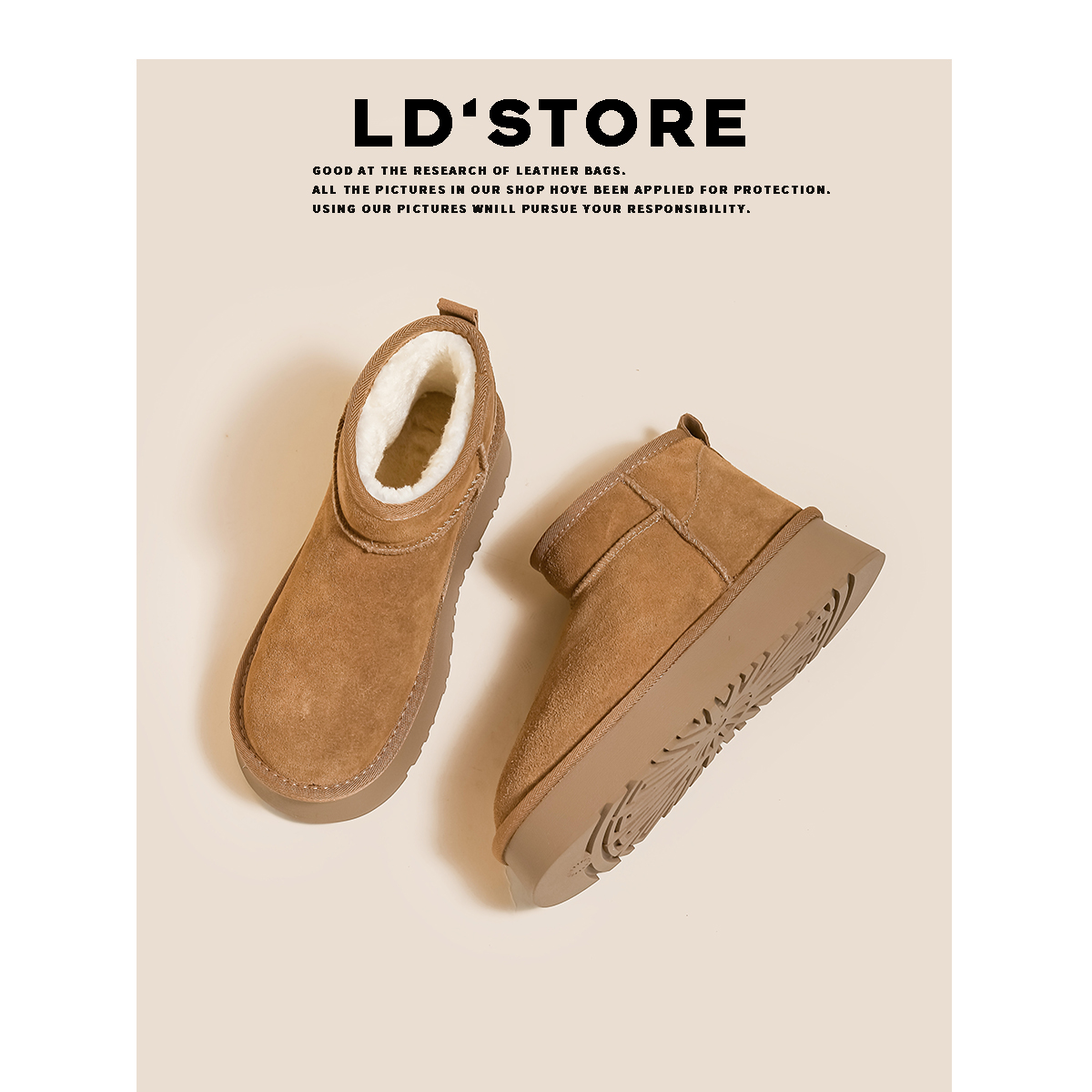 牛皮版~厚底羊毛雪地靴女2024冬季加绒保暖东北棉靴桑坡短筒靴子