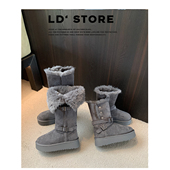 两穿搭扣加绒加厚保暖长筒东北棉鞋 厚底灰色雪地靴女2025冬季 新款