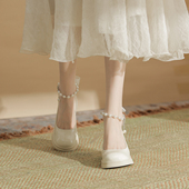 子单鞋 六点大叔 女 2024新款 粗跟马面裙鞋 真皮 高跟配旗袍玛丽珍鞋