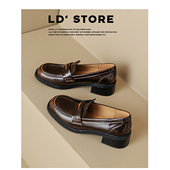 厚底复古一脚蹬乐福鞋 女春季 百搭粗跟圆头单鞋 真皮 英伦风小皮鞋