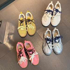 真皮~内增高德训鞋女夏季鸳鸯带透气软底运动板鞋厚底网面阿甘鞋