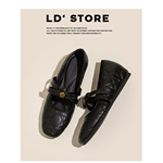 真皮~内增高菱格纹玛丽珍鞋女2026春季新款小香风山茶花平底单鞋