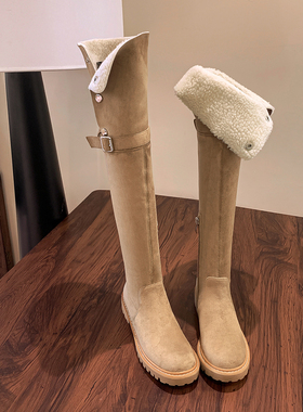 六点大叔长筒靴女秋冬两穿过膝靴平底显瘦羊羔毛雪地靴保暖长靴子