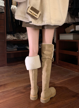 六点大叔过膝长筒靴女2025冬新款平底长靴加绒保暖羊羔毛雪地靴子