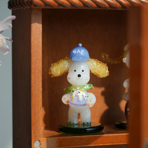 琉璃手作蛋糕小狗车载桌面摆件