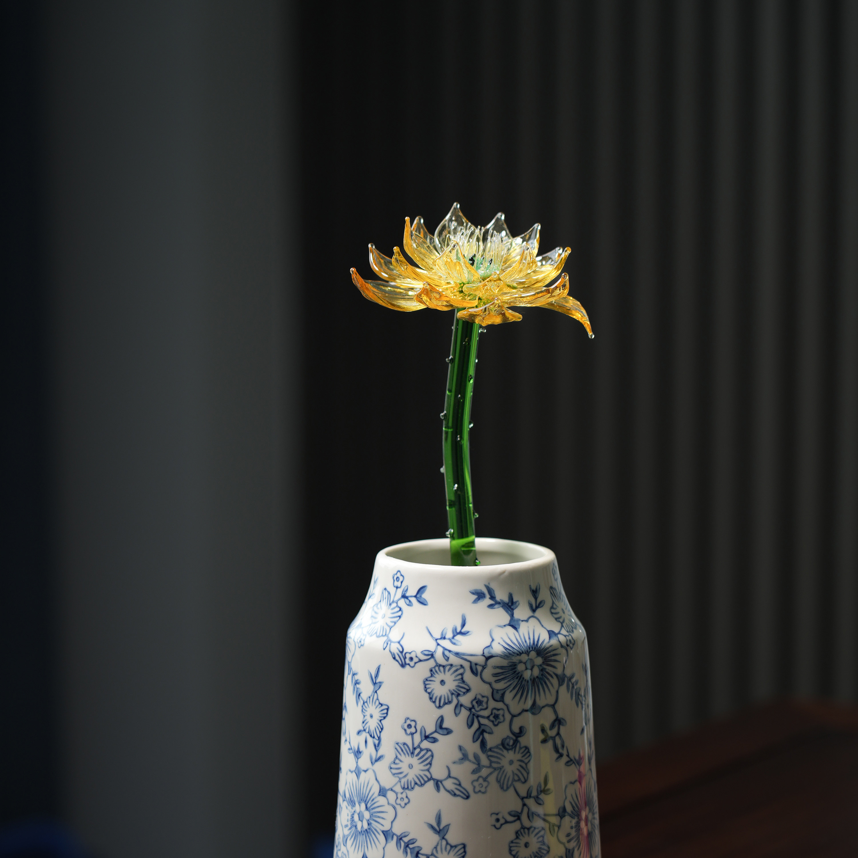 纯手工琉璃金荷花中式插花摆件