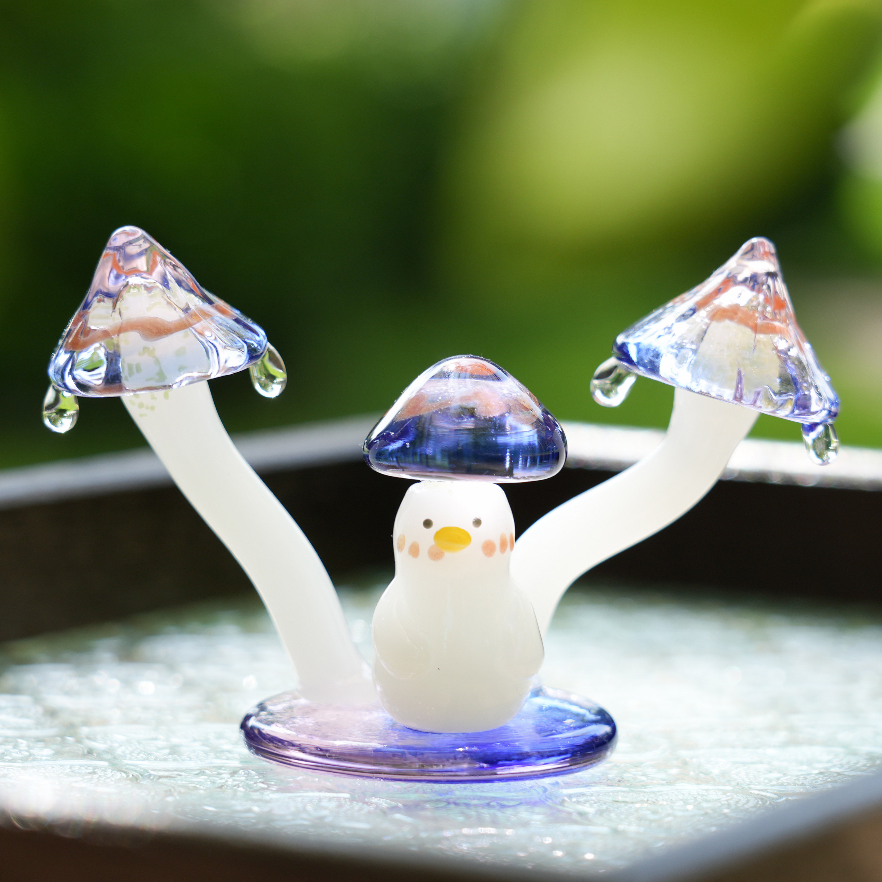 琉璃手作夜光蘑菇鸭治愈摆件