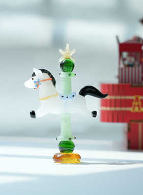 博山琉璃灯工旋转木马摆件纯手工马到成功家居桌面装饰品生日礼物