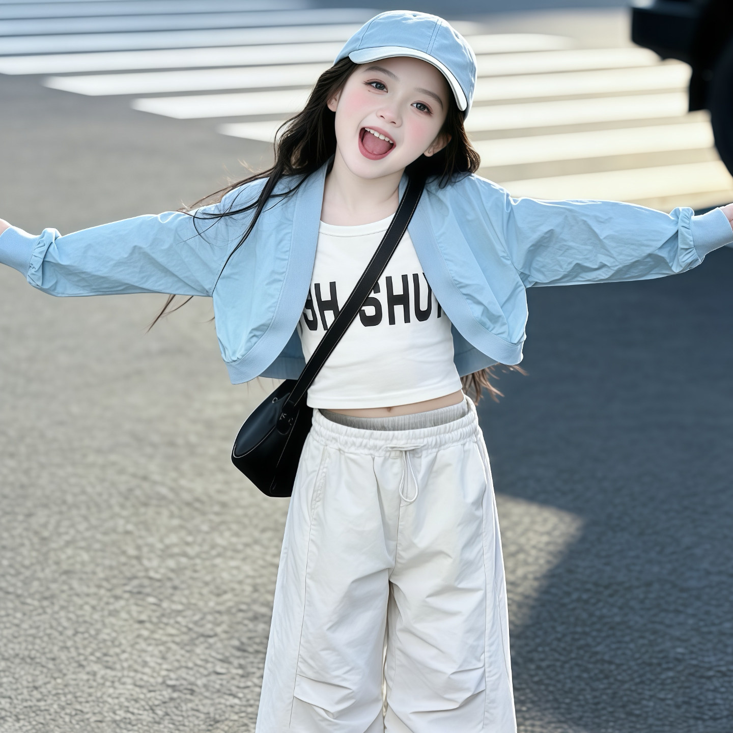女童秋装套装2026新款韩系纯棉运动外套裤子两件套宽松休闲中大童
