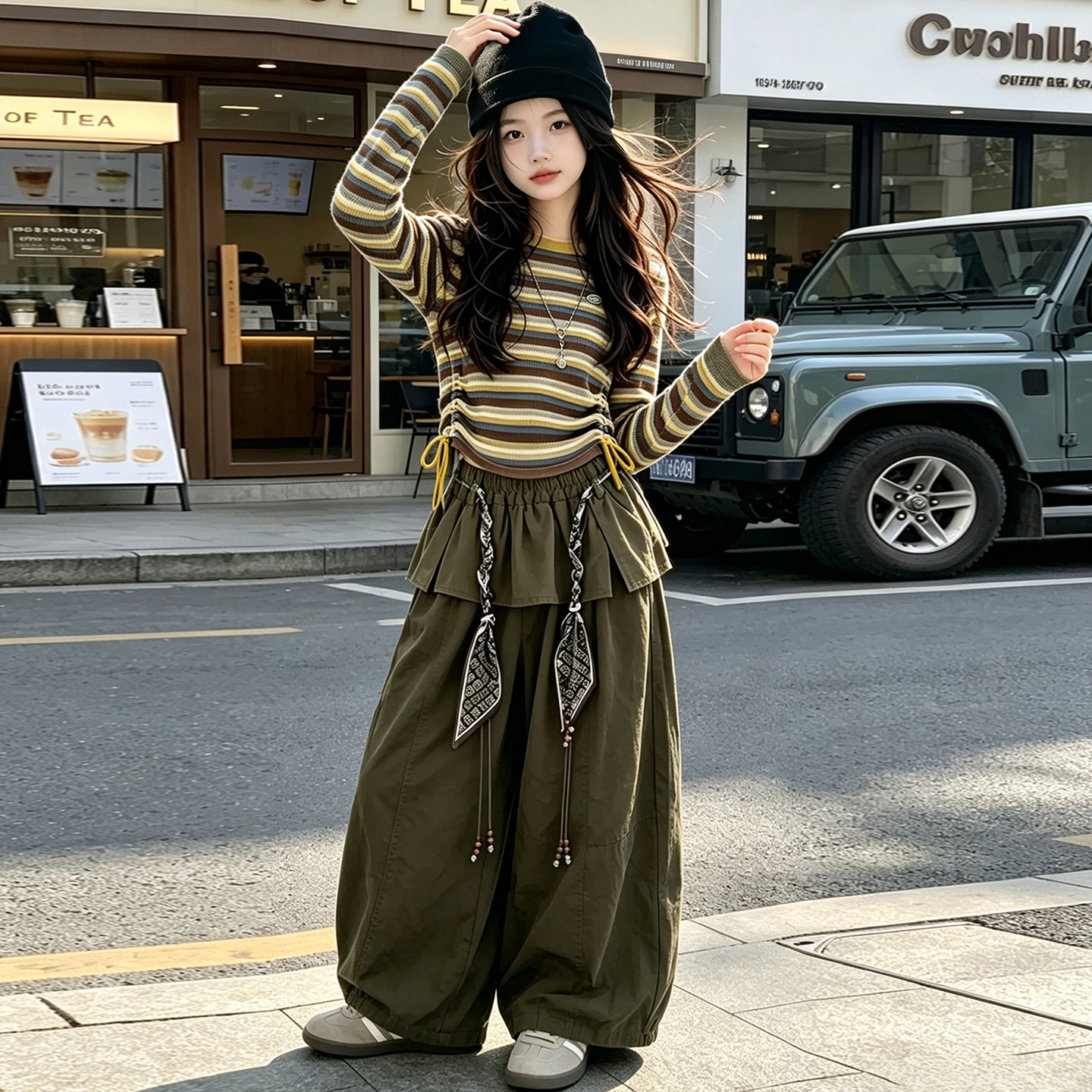 女童秋装套装2026新款韩系纯棉运动外套裤子两件套宽松休闲中大童