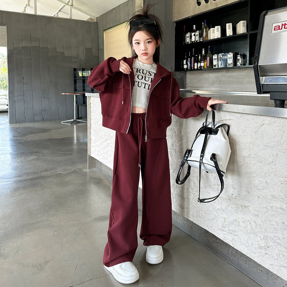 女童秋装套装2026新款韩系纯棉运动外套裤子两件套宽松休闲中大童