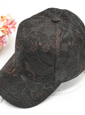 棒球帽【鱼尾雁行】香云纱桑蚕丝女春季新款真丝遮阳帽防晒帽印花