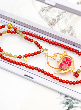 合金绸缎宋锦真丝【水壶】手工项链国风彩色简约串珠文艺毛衣链