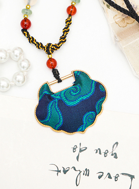 宋锦真丝同心锁项链国风彩色简约红色古风纯手工