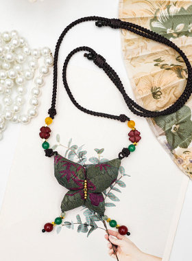 香云纱真丝纯手工蝴蝶项链国风