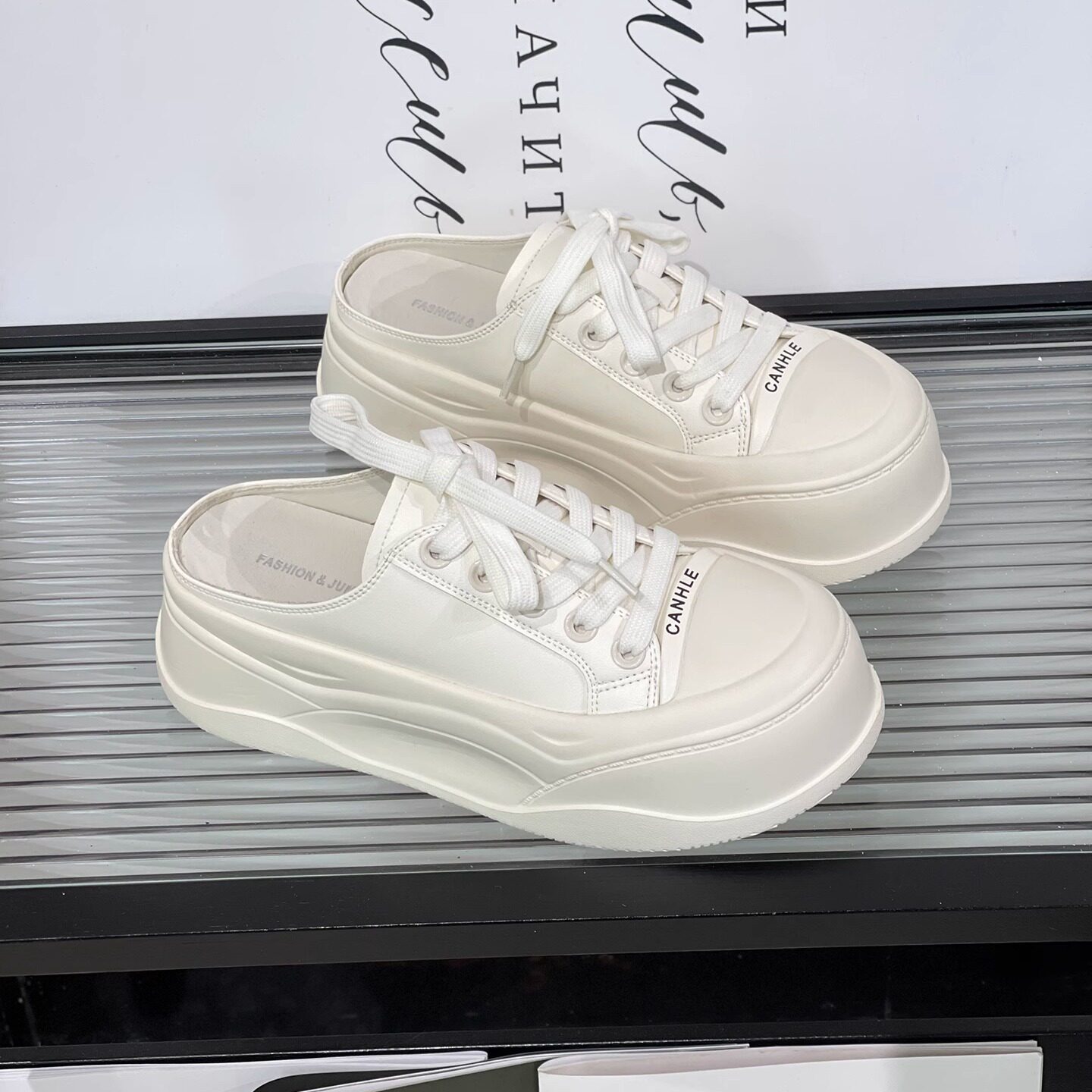 2025春夏新款真皮软底包头半拖鞋女外穿厚底增高小白鞋百搭休闲鞋