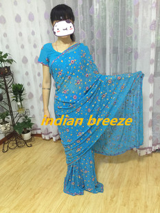 2025手工珠绣进口宝莱坞纱丽三件套带小上衣纱巾衬裙印度舞孤品