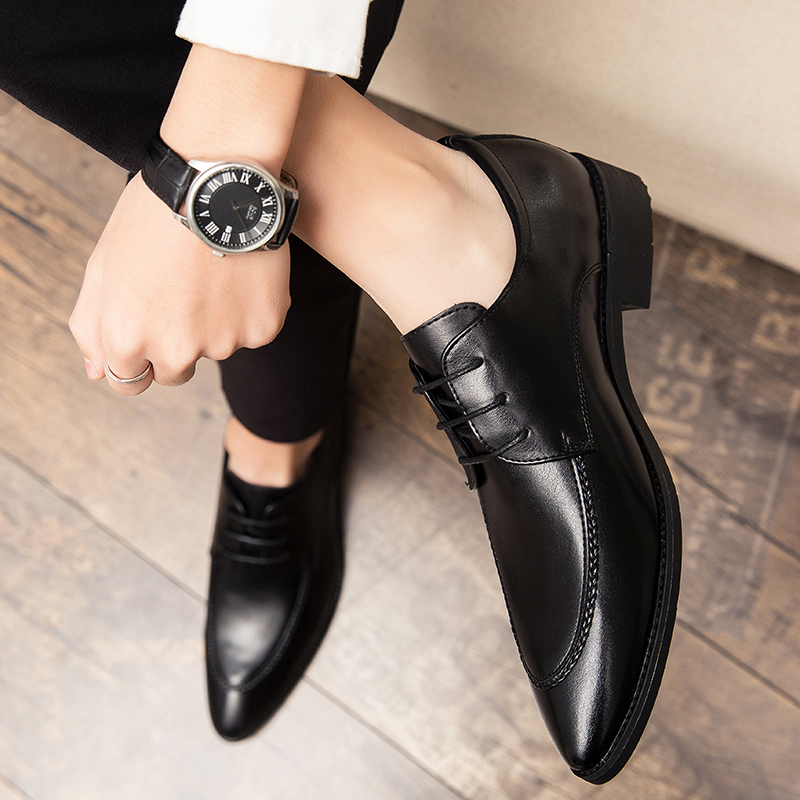 皮鞋男士商务休闲真皮鞋英伦潮流尖头正装增高婚鞋韩版西装德比鞋