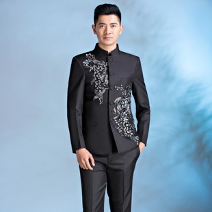 演出服男刺绣西服套装主持人舞台装青少年表演服年会团队表演服装
