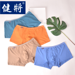 健将男内裤细边平角裤新疆纯棉纯色中腰全棉四角短裤头弹力排汗潮