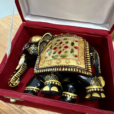 日本中古实木重工镶嵌鎏金大象摆件 16*13cm 稀有孤品 微瑕