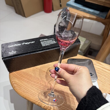 捷克斯洛伐克中古粉红色渐变水晶杯红酒杯 约180ml高22cm 非原盒