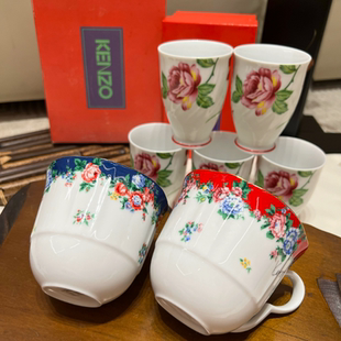 日本进口KENZO高田贤三签名款 小碎花大马克杯对杯 五客花卉杯经典