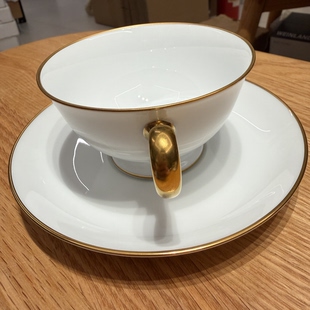 日本OKURA大仓陶园纯白骨瓷重鎏金阔口红茶杯咖啡杯 全新 约200ml